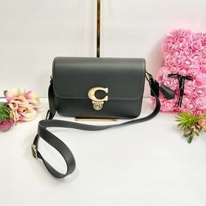 NEW COACH Studio Glove-Tanned Leather Shoulder Bag in Black/Brass